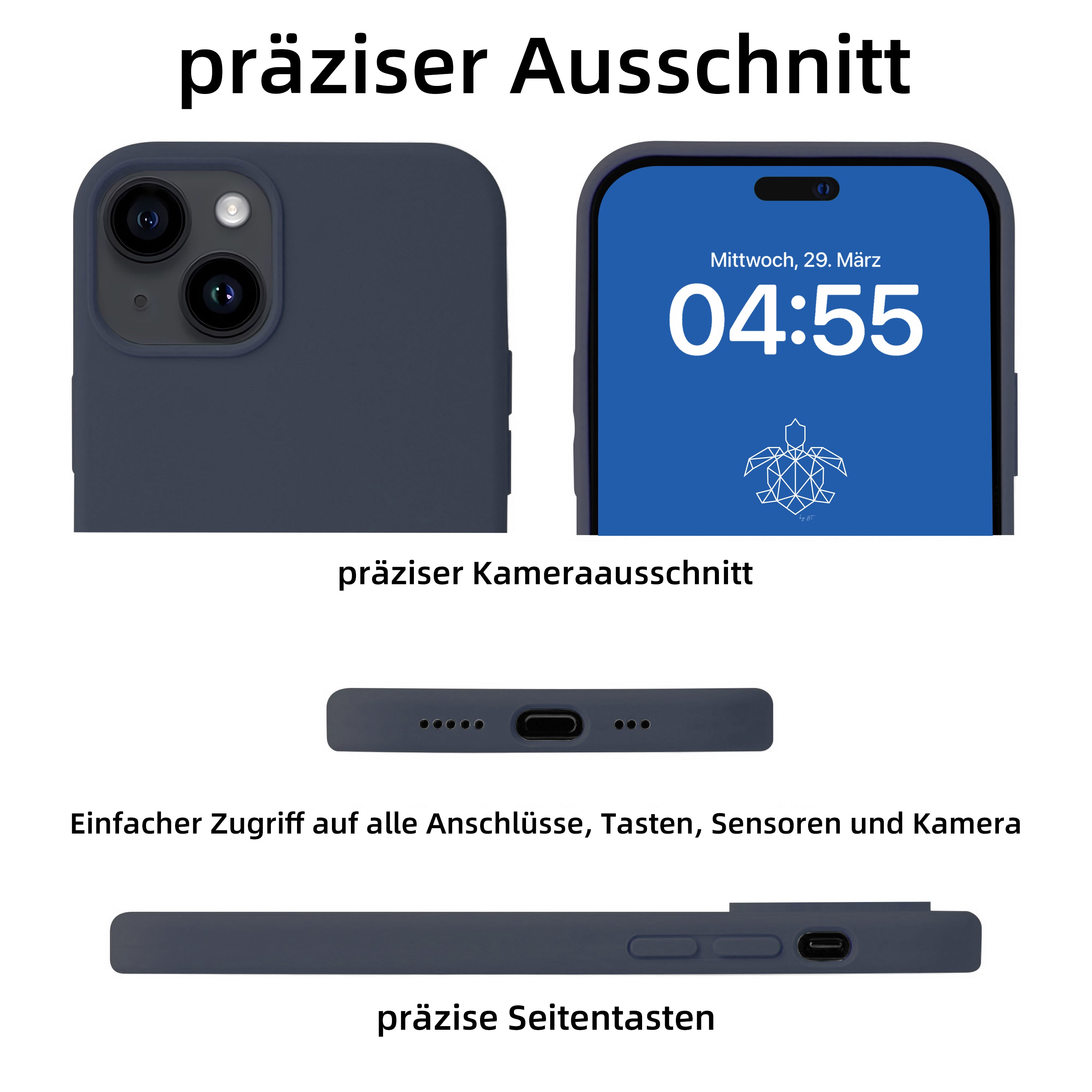 turtleandcase iPhone 15 Plus Silikon Handyhülle & kostenlosem Panzerglas