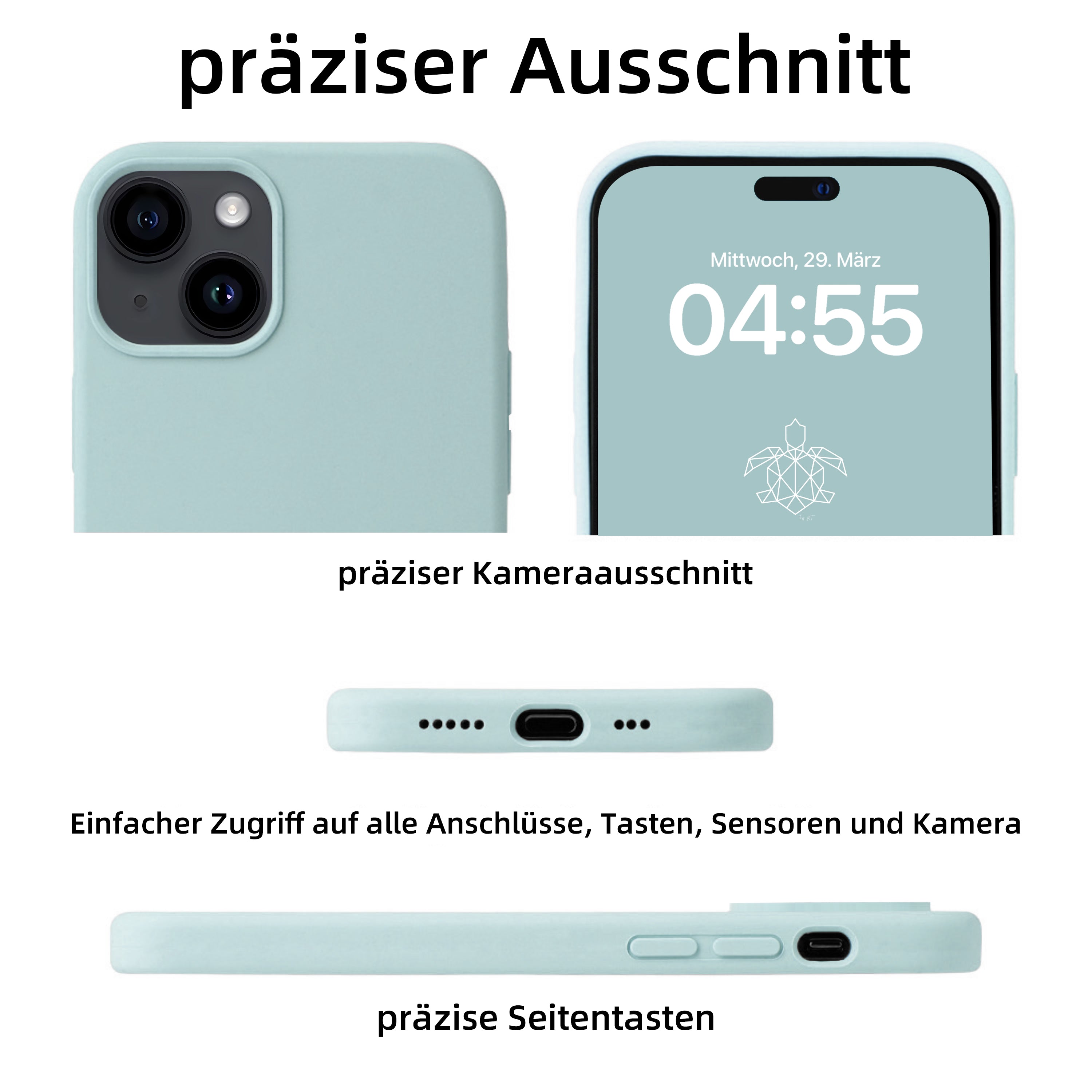 turtleandcase iPhone 15 Silikon Handyhülle & kostenlosem Panzerglas