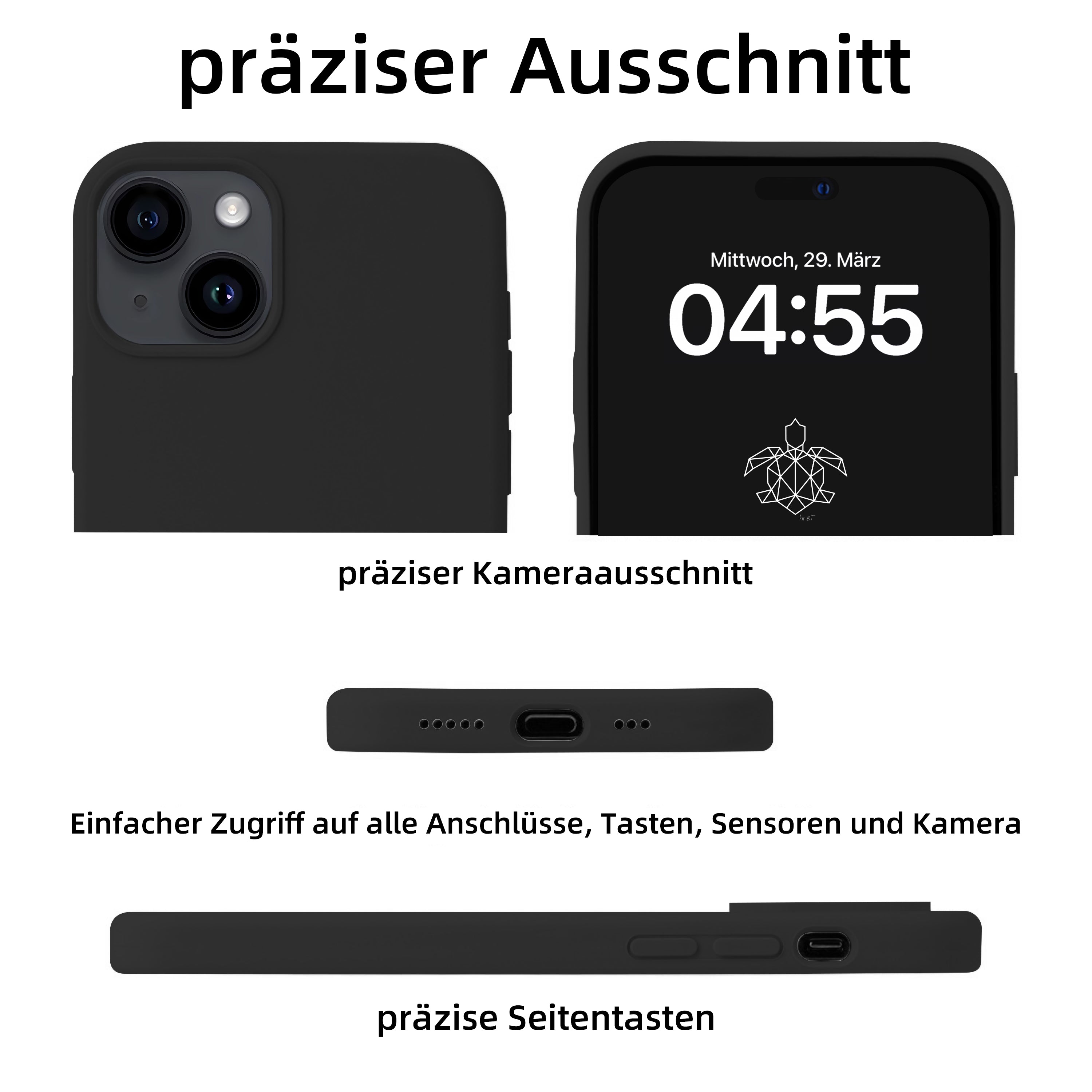 turtleandcase iPhone 15 Silikon Handyhülle & kostenlosem Panzerglas