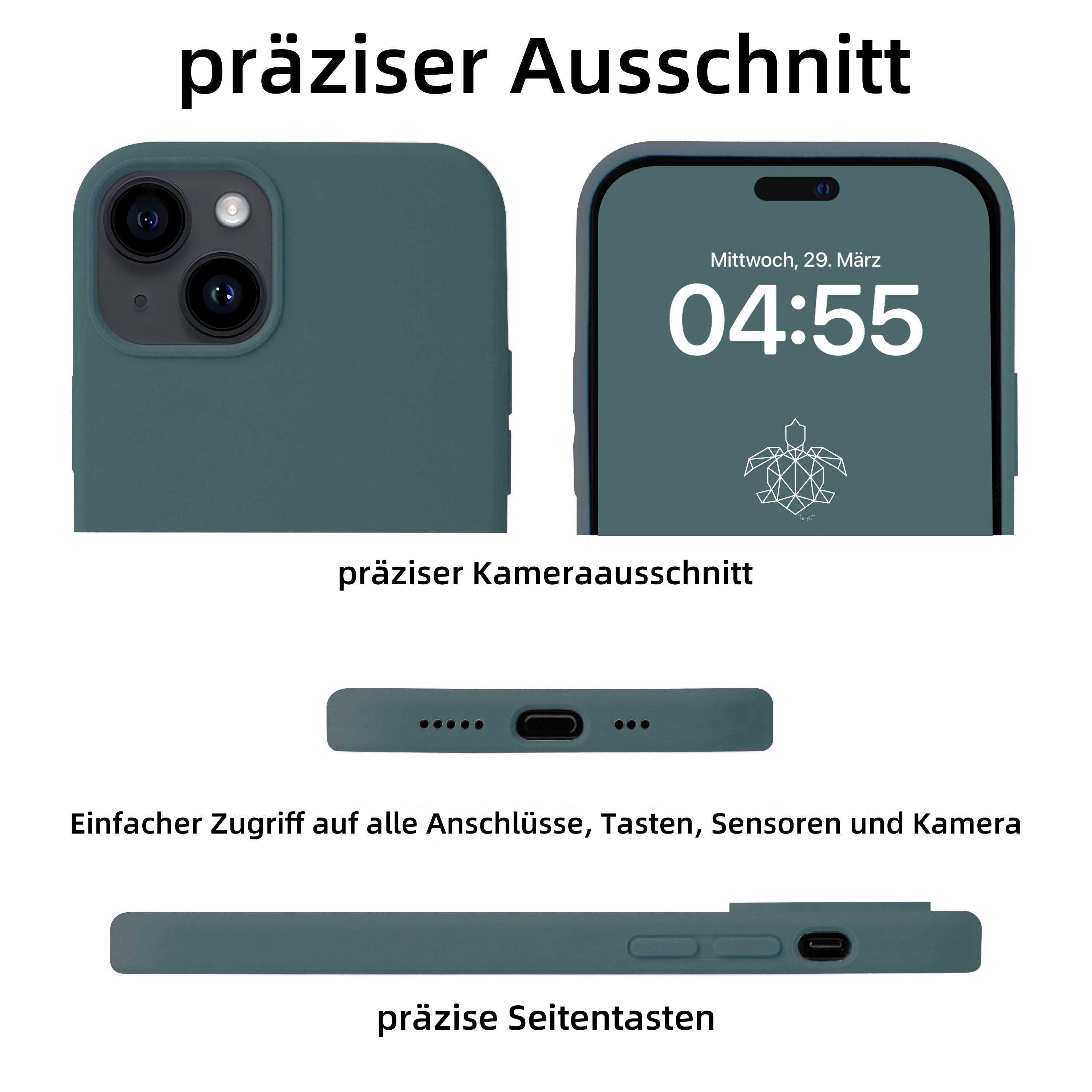 turtleandcase iPhone 15 Silikon Handyhülle & kostenlosem Panzerglas