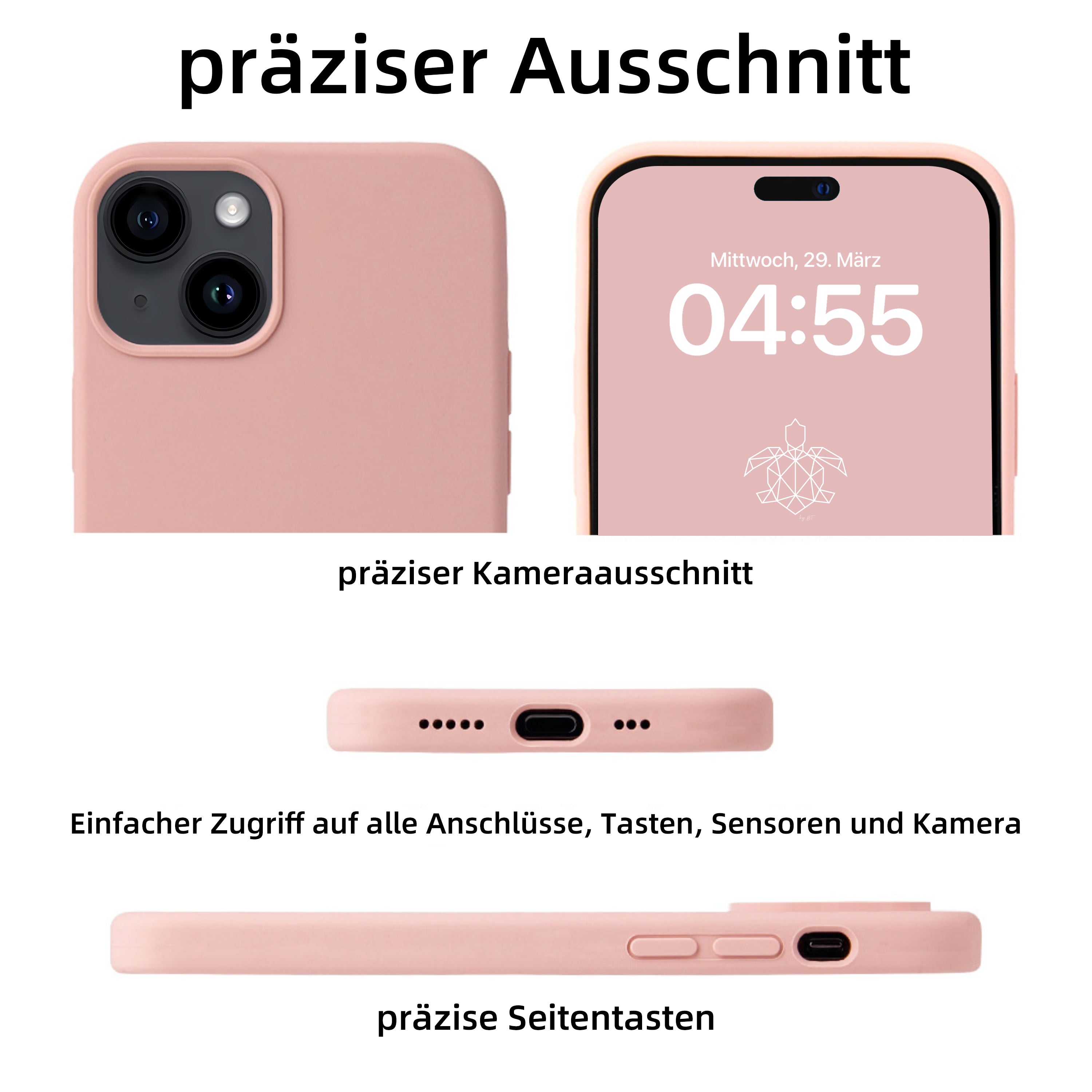 turtleandcase iPhone 15 Plus Silikon Handyhülle & kostenlosem Panzerglas