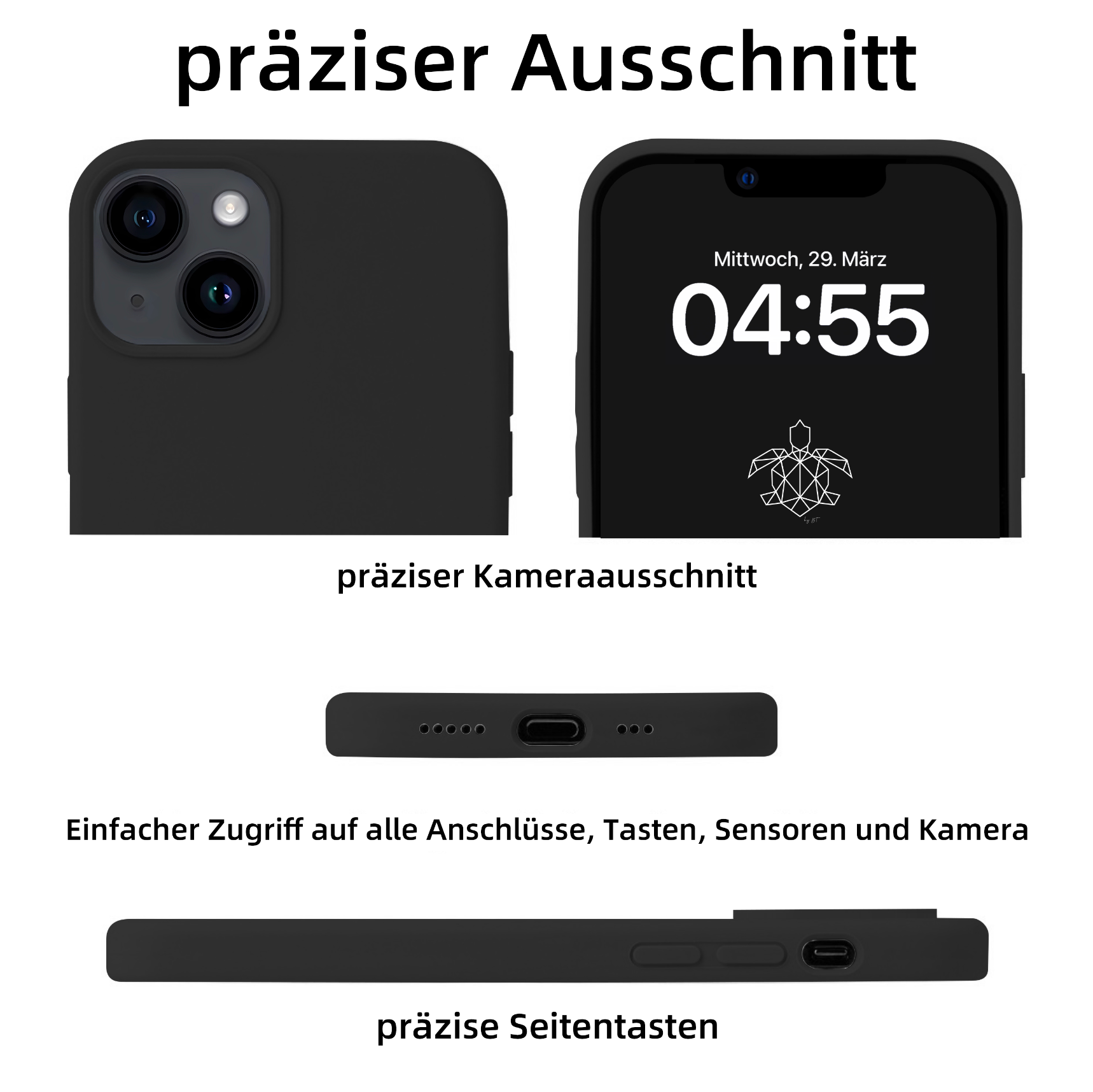 turtleandcase iPhone 14 Plus Silikon Handyhülle & kostenlosem Panzerglas