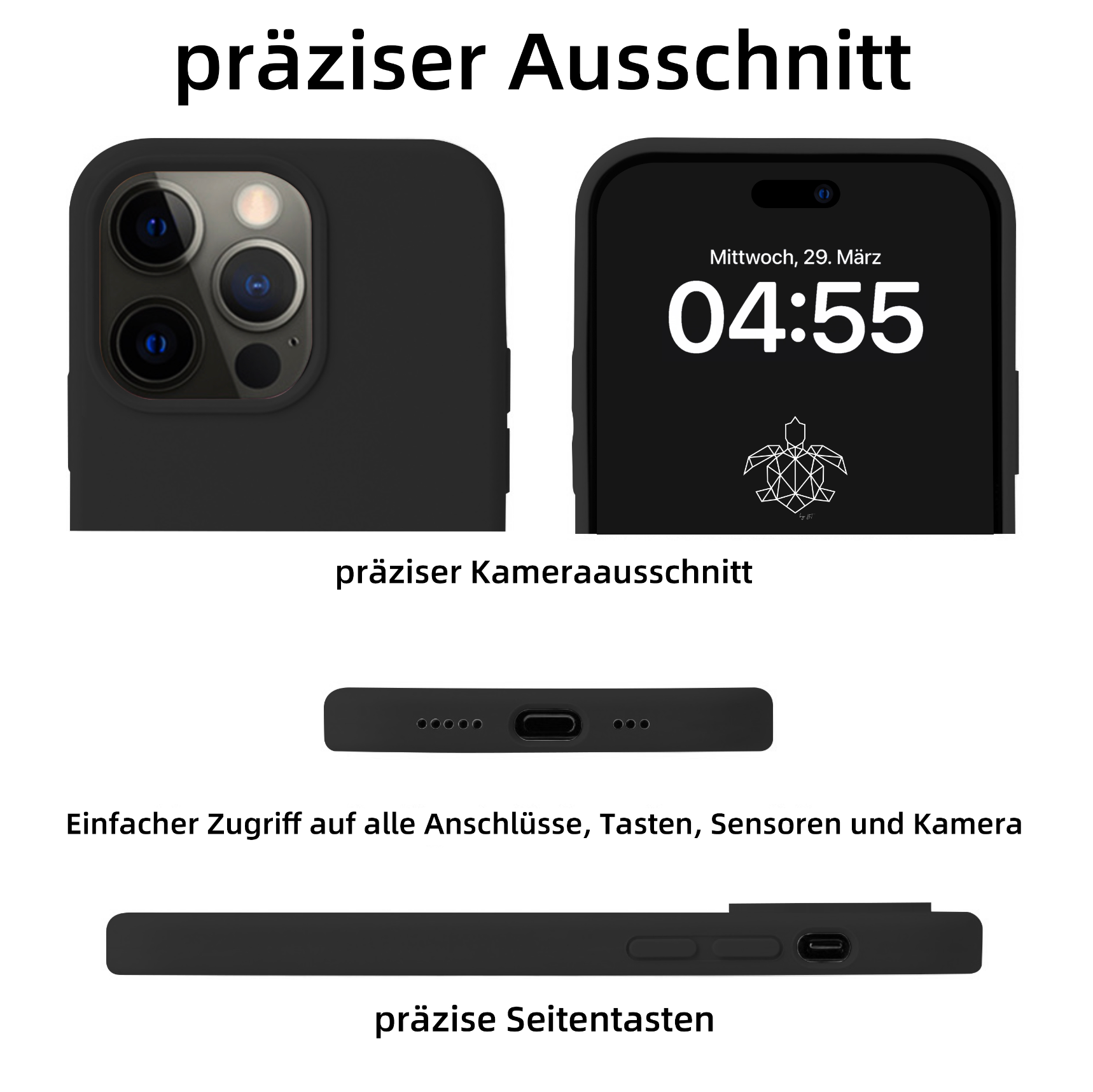 turtleandcase iPhone 14 Pro Max Silikon Handyhülle & kostenlosem Panzerglas