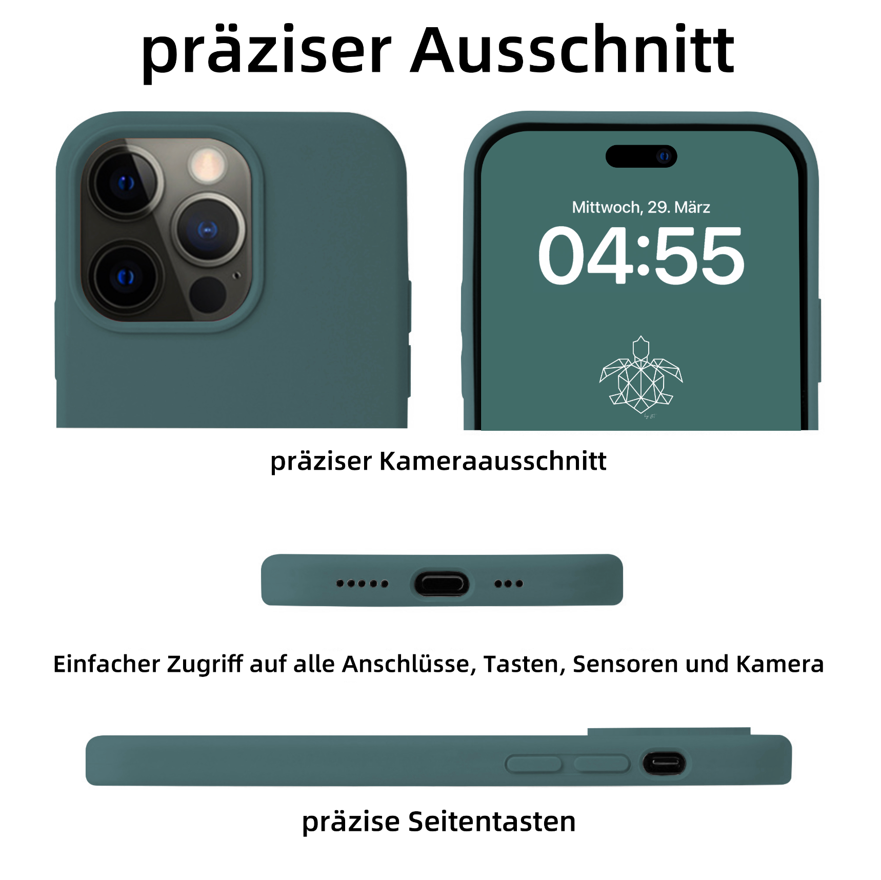 turtleandcase iPhone 14 Pro Max Silikon Handyhülle & kostenlosem Panzerglas