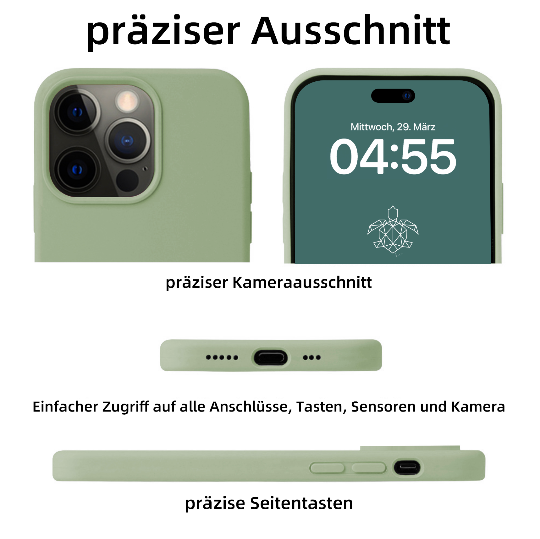 turtleandcase iPhone 14 Pro Silikon Handyhülle & kostenlosem Panzerglas