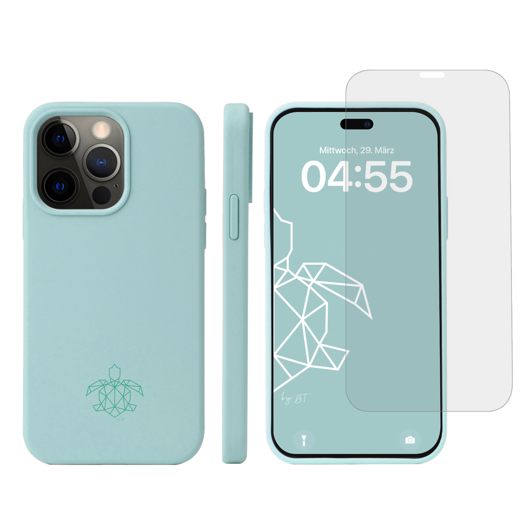 turtleandcase iPhone 14 Pro Silikon Handyhülle & kostenlosem Panzerglas